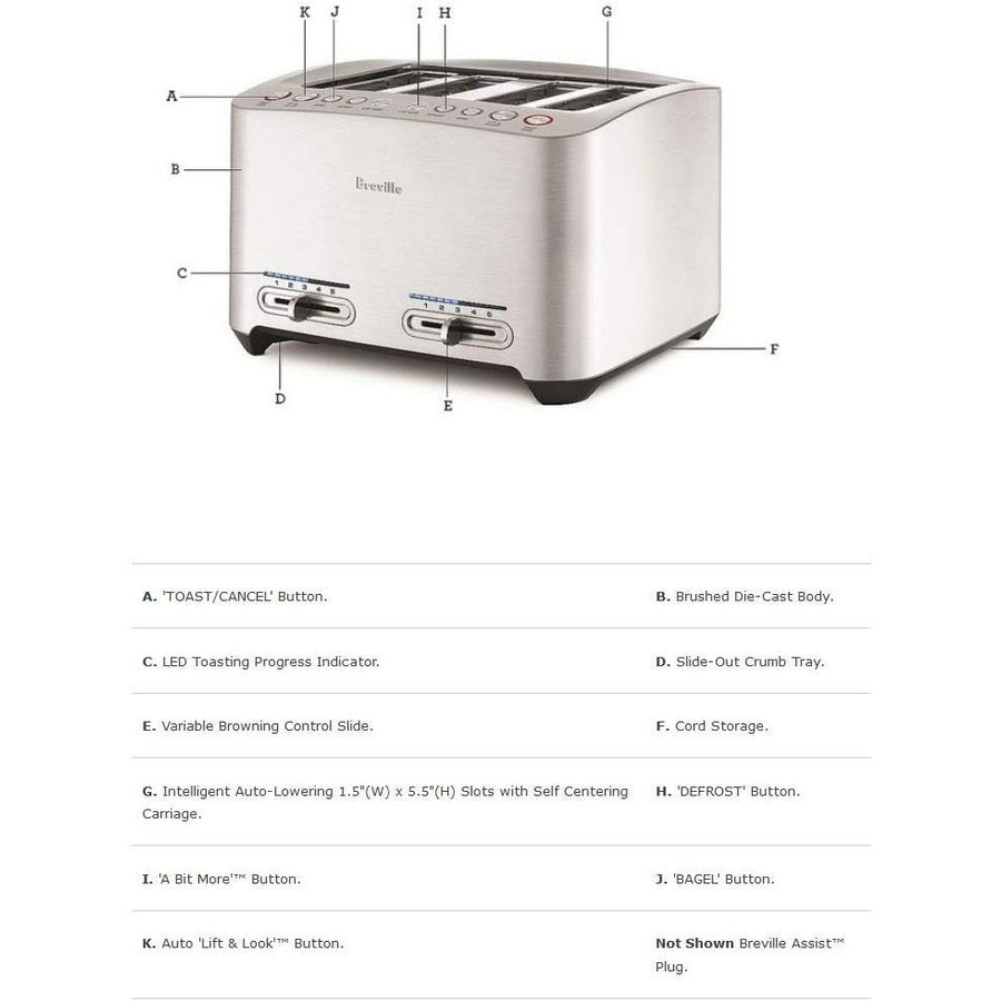 ブレビル Breville BTA840XL ダイキャスト 4スライス スマートトースター ポップアップトースター