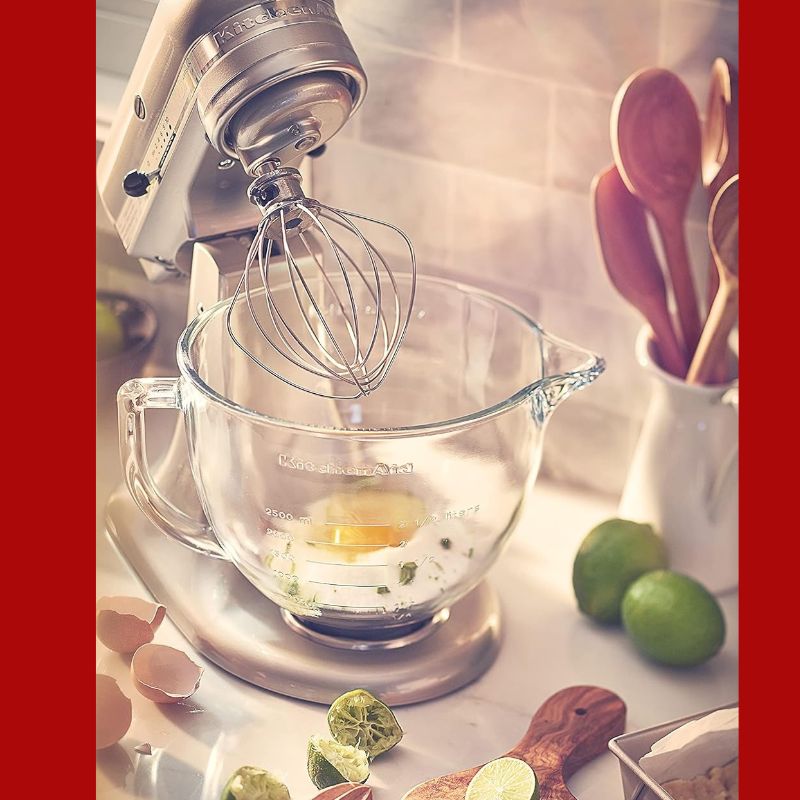 キッチンエイド スタンドミキサーボウル 5クォート, 計量マーク付き ガラス製 測定マーキング&ふた付きボウル KitchenAid ボール