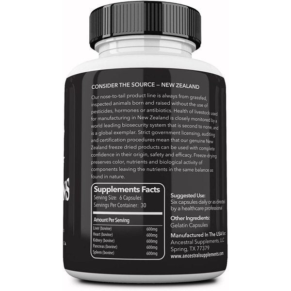 牧草肥育ビーフ内臓栄養カプセル Ancestral Supplements 180カプセル