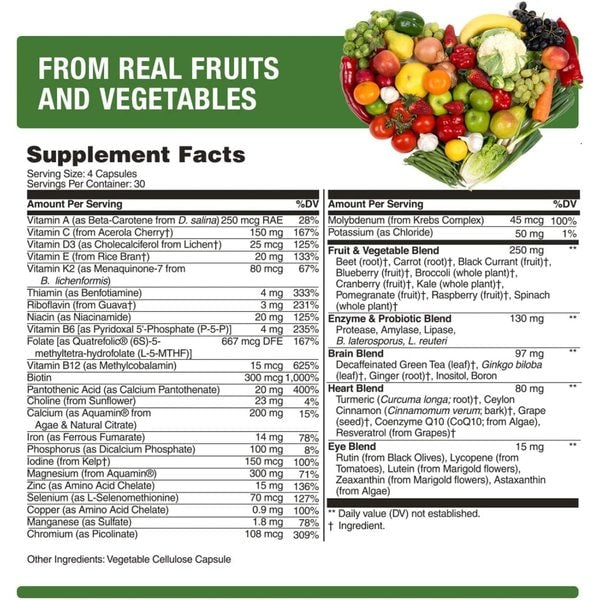 ホールフードマルチビタミンカプセル Herbtonics ビーガン&非GMO