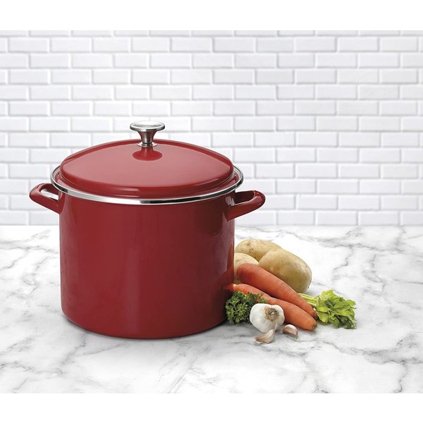 クイジナート シェフクラシック11.3L(12-Qt) 蓋付きエナメルスチール深鍋 Cuisinart レッド