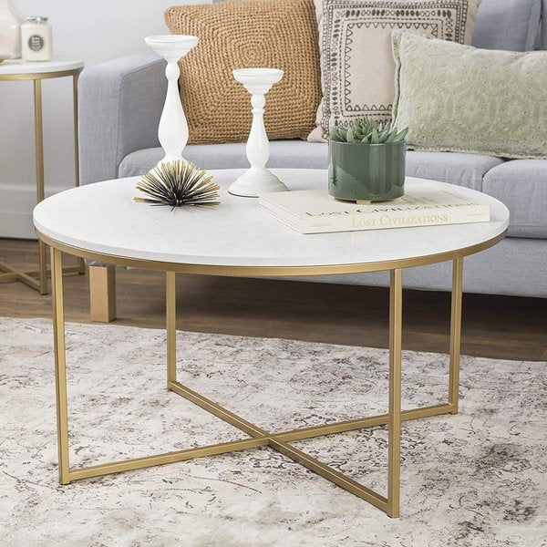 リビング コーヒー テーブル ゴールドアメリカ輸入家具 マーブル柄 アメリカ輸入家具 36" Coffee Table
