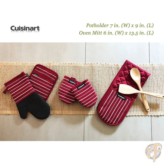 クイジナート オーブンミット&鍋ホルダーセット Cuisinart ストライプレッドダリアカラー