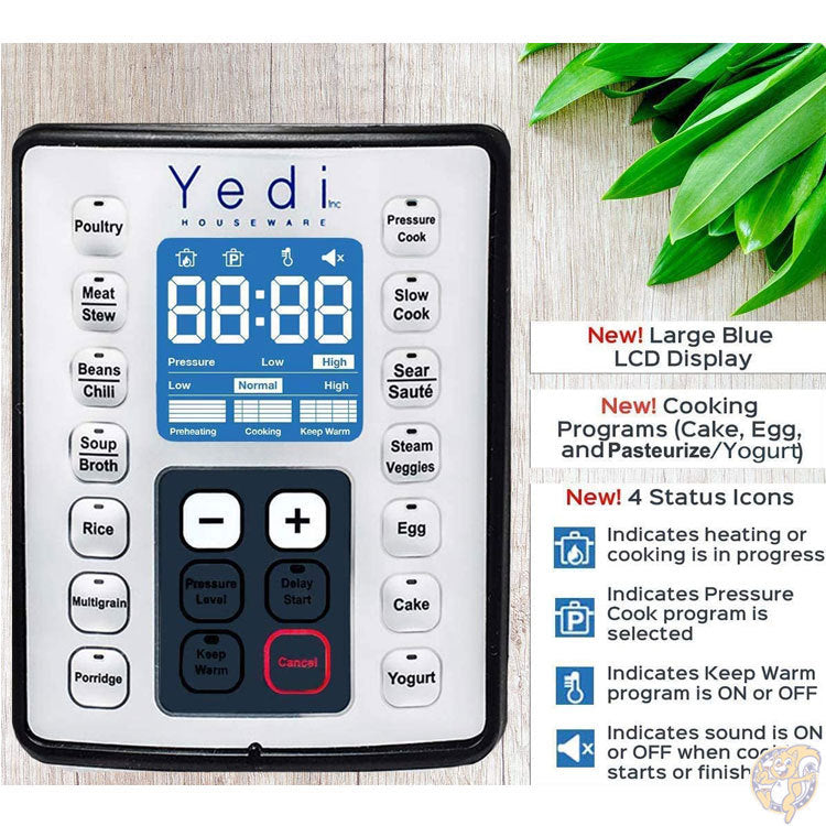 Yedi Houseware エディハウスウェア 電気圧力鍋 6L(2-5人向け)大容量 付属品10点セット炊飯器