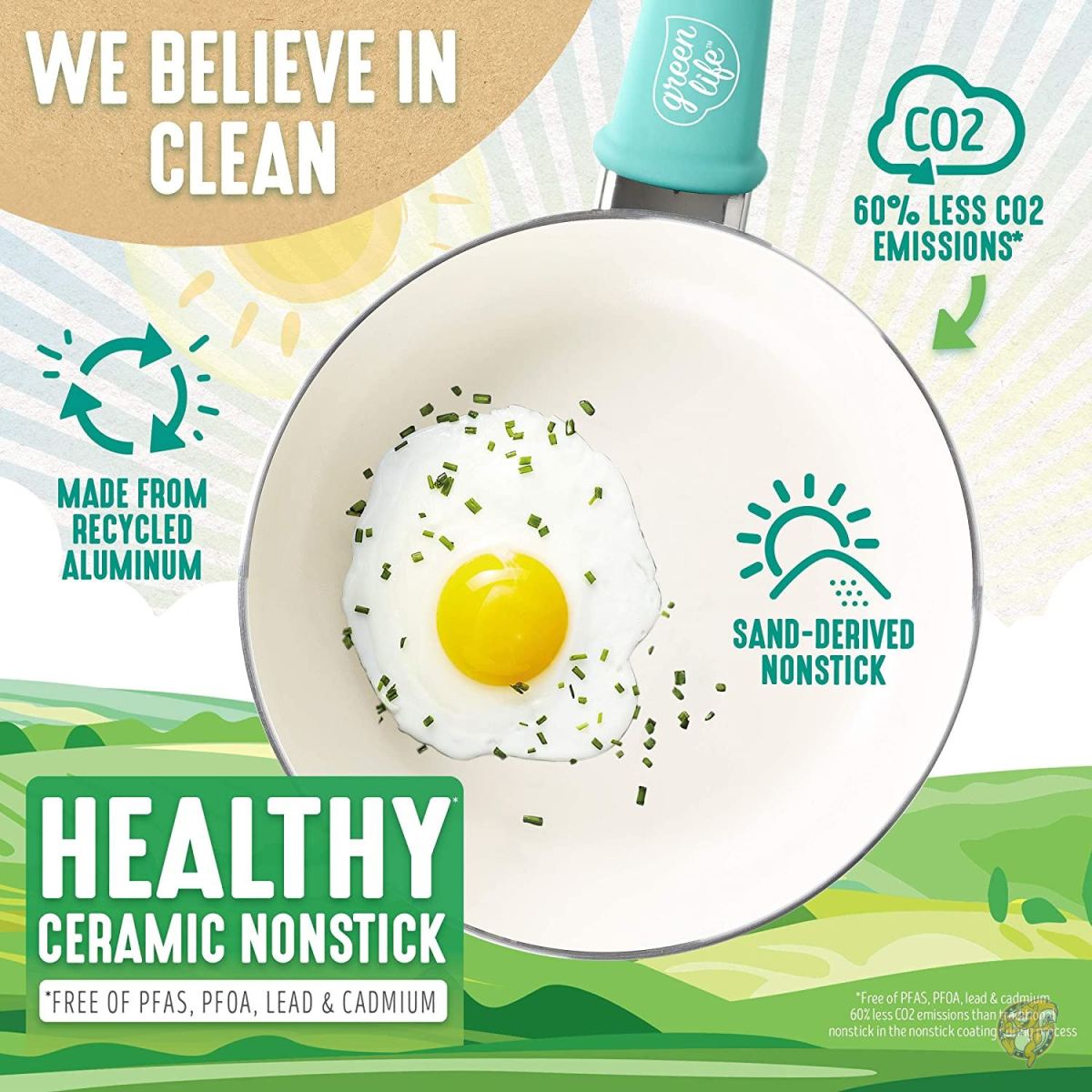 GreenLife 2 Piece Non-Stick Ceramic 7 Inch and 10 Inch Fry Pan Set with Soft Grip, Turquoise by GreenPan [並行輸入品]