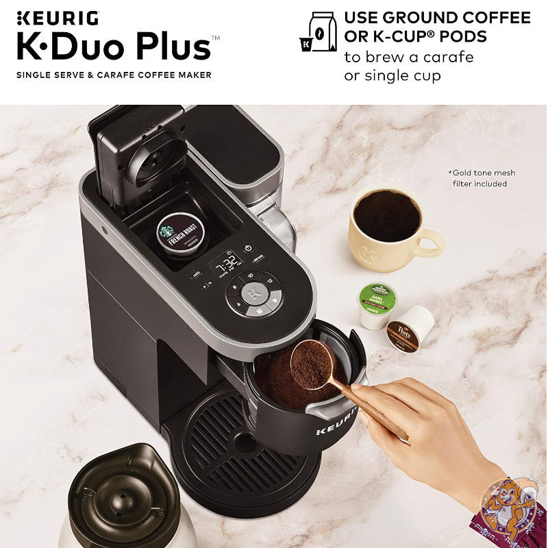 Keurig K-Duo Plus Coffee Maker、シングルサーブ、12カップのカラフェのドリップのコーヒービール醸造所、Kカップのさようなら、挽いたコーヒー、黒