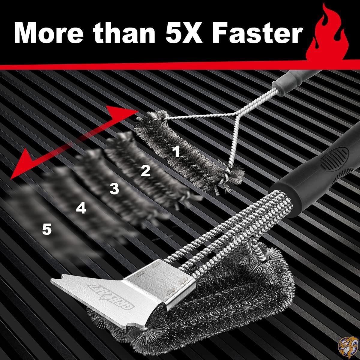 グリルブラシ/スクレーパー 超強力BBQクリーナーアクセサリー 安全なワイヤー製ブラシ 18インチ ステンレススチール バーベキュートリプルスクラバー クリーニングブラシ ウェーバーガス/炭グリルグレート用 最高の魔法ツール