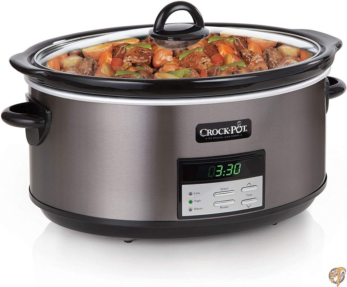 Crockpot 8クォート スロークッカー 自動ウォーム設定と調理本付き ブラックステンレススチール