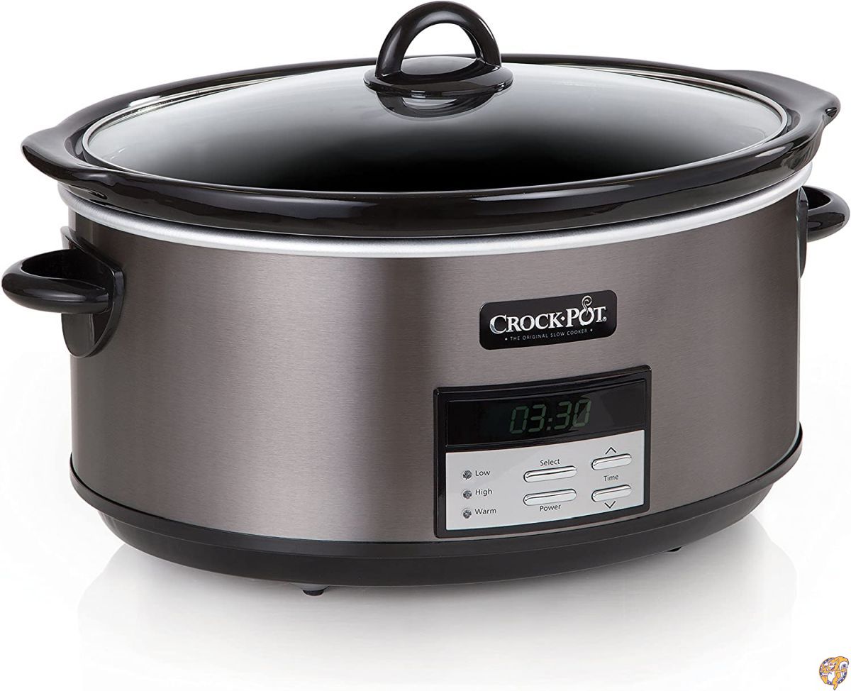 Crockpot 8クォート スロークッカー 自動ウォーム設定と調理本付き ブラックステンレススチール