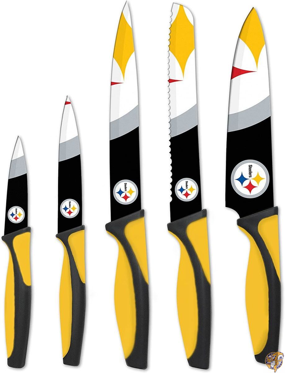 NFL キッチンナイフ - 5本セット ステンレススチールキッチンナイフ - シェフナイフ パンナイフ カービングナイフ ユーティリティナイフ 果物ナイフ - 丈夫で食器洗い機使用可 - 忠実なスポーツファンへのギフトに最適