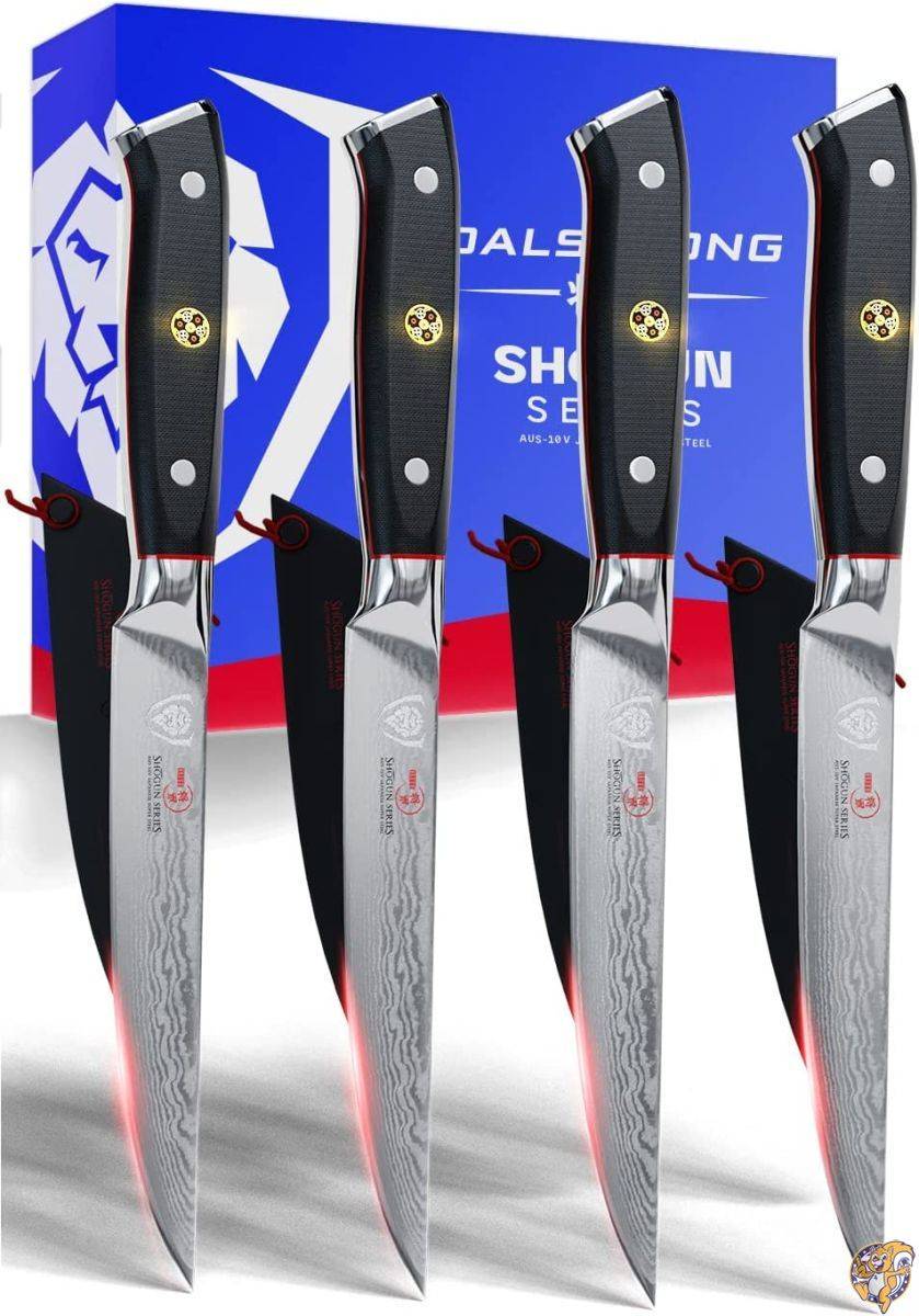 Dalstrong ステーキナイフセット - 5インチ - 将軍シリーズ - ダマスカス - 日本 AUS-10V スーパースチール - 箱入り - 鞘