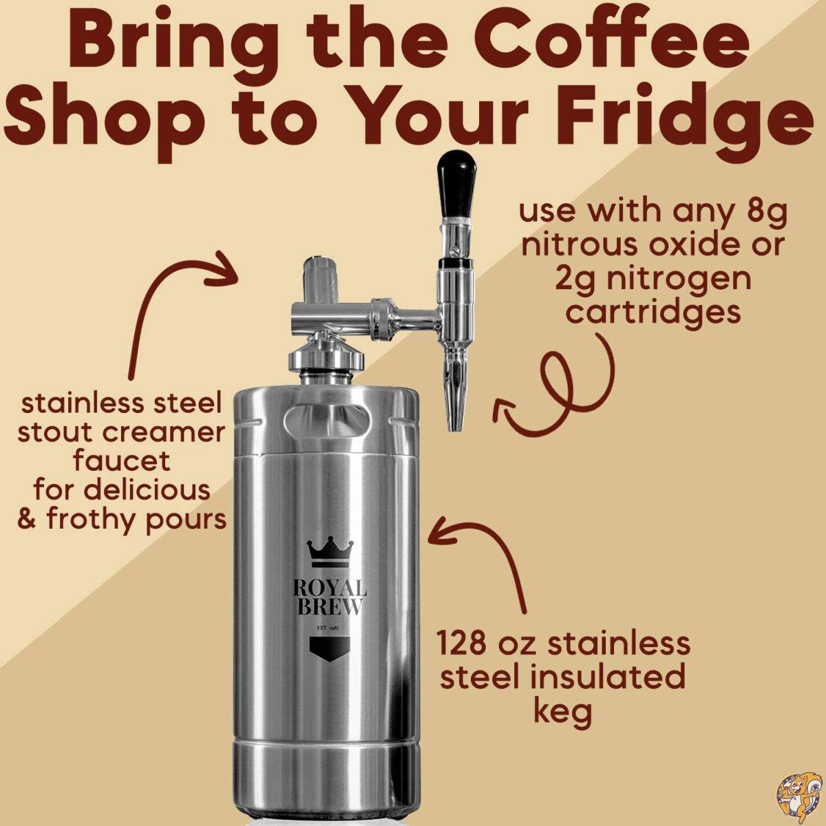 Royal Brew ナイトロコールドブリューコーヒー ナイトロコーヒー アイスコーヒー ニトロコーヒー ドラフトコーヒー コーヒーメーカー (Silver, 3800ml)
