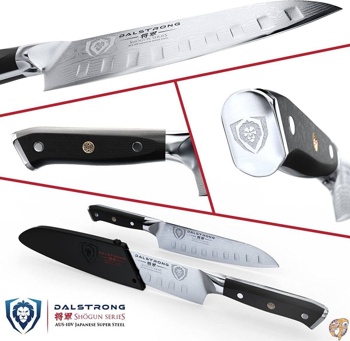 Dalstrong 三徳包丁 17.78cm(7インチ)将軍シリーズ ダマスカス 日本製AUS 10Vスーパースチール 67層 真空処理 鞘付き 18cm (7インチ)三徳包丁 ブラックG10ハンドル