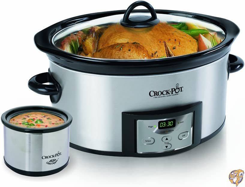 Crock-Pot 6クォート カウントダウン プログラム可能 楕円形 スロークッカー ディッパー付き ステンレススチール SCCPVC605-S