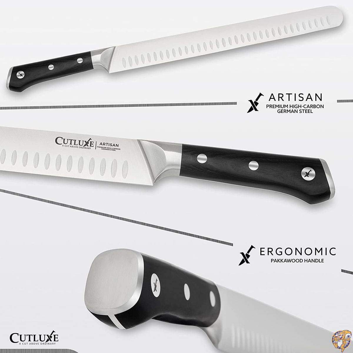 Cutluxe Slicing Carving Knife ? 12 Inch Granton Edge Kitchen Knife Forged of High Carbon German Steel ? Ergonomic