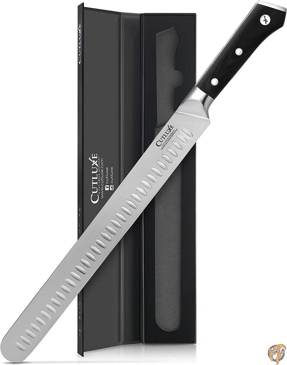 Cutluxe Slicing Carving Knife ? 12 Inch Granton Edge Kitchen Knife Forged of High Carbon German Steel ? Ergonomic