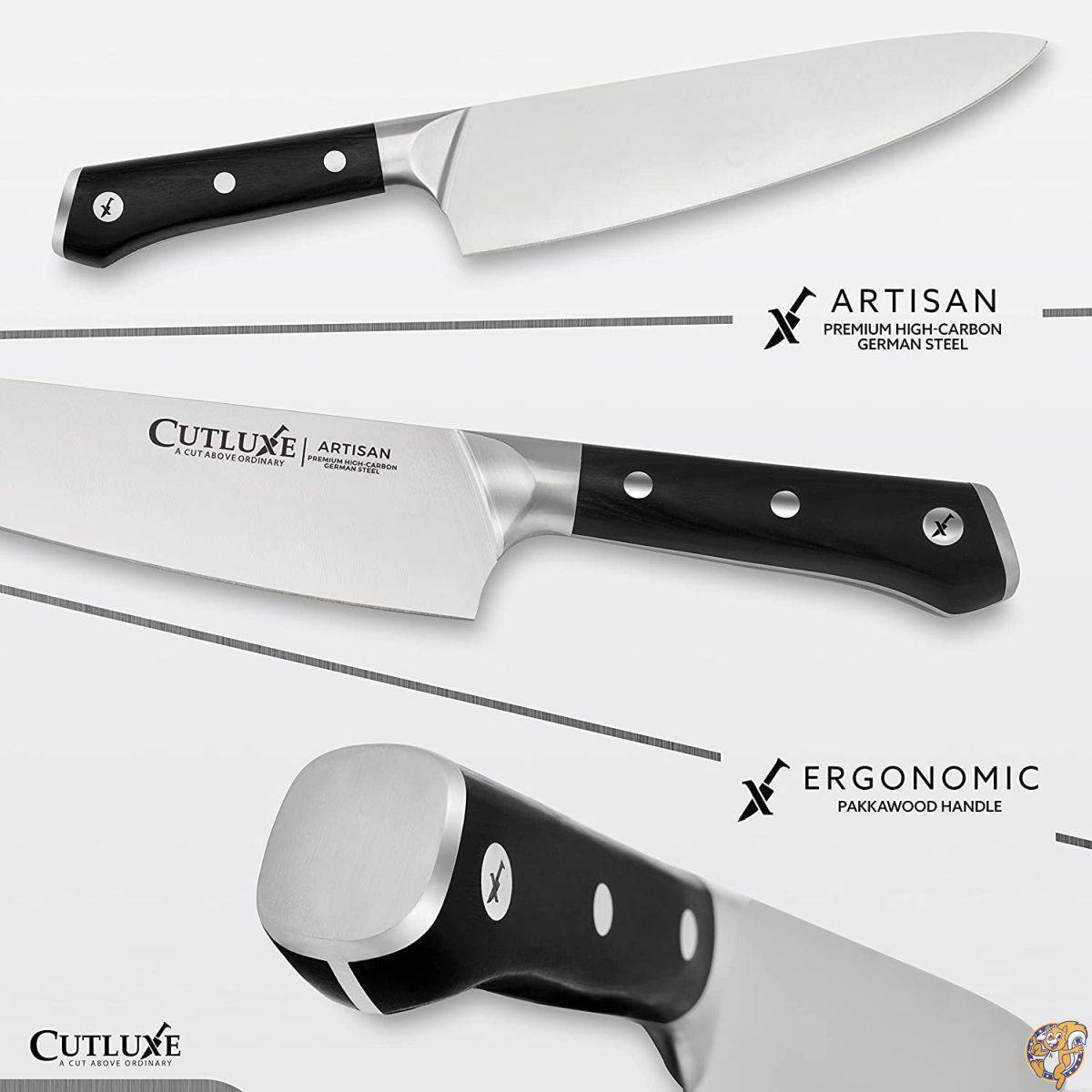 CUTLUXE シェフナイフ ? 8インチ 調理&amp;切断用キッチンナイフ ? 高炭素ドイツスチールから鍛造された鋭い刃 ? 人間工学に基づいたハンドル &amp; フルタングデザイン ? 職人シリーズ