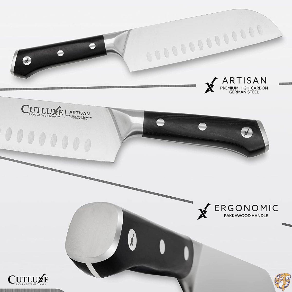 Cutluxe 三徳包丁 - 7インチ 高炭素ドイツ鋼 - フルタン - 職人シリーズ