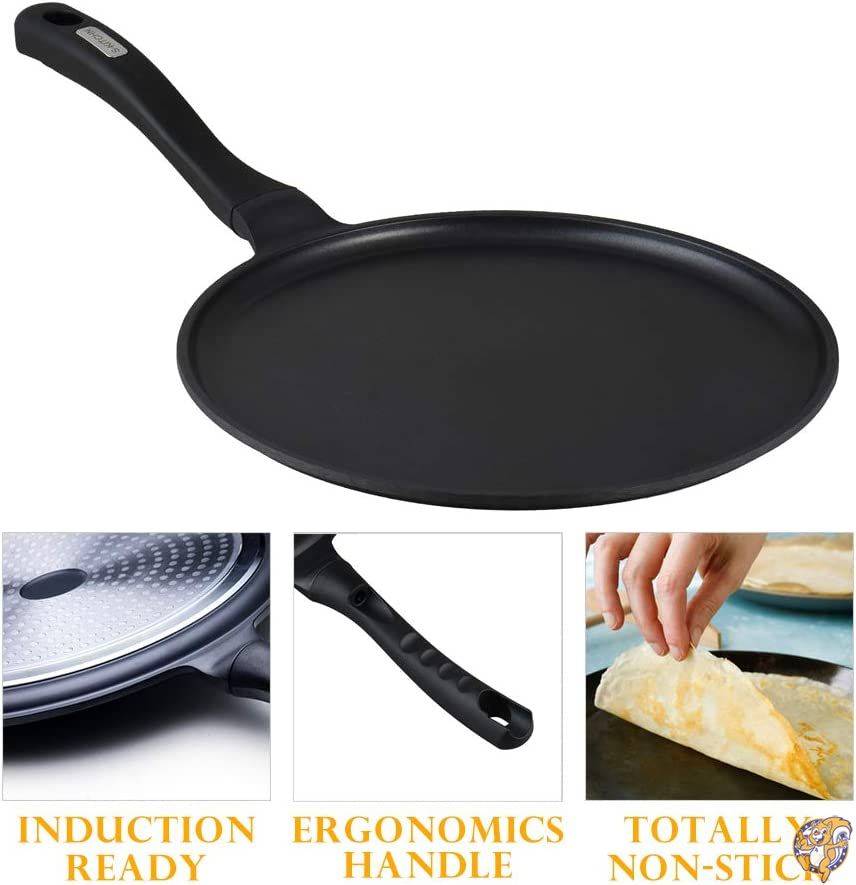 S?KITCHN クレープパン ノンスティック ドサパン ロティインディアン用タワパン ノンスティック パンケーキグリドル IH調理器対応 トルティーヤ共通 ストーブトップ用グリドルパン 11インチ