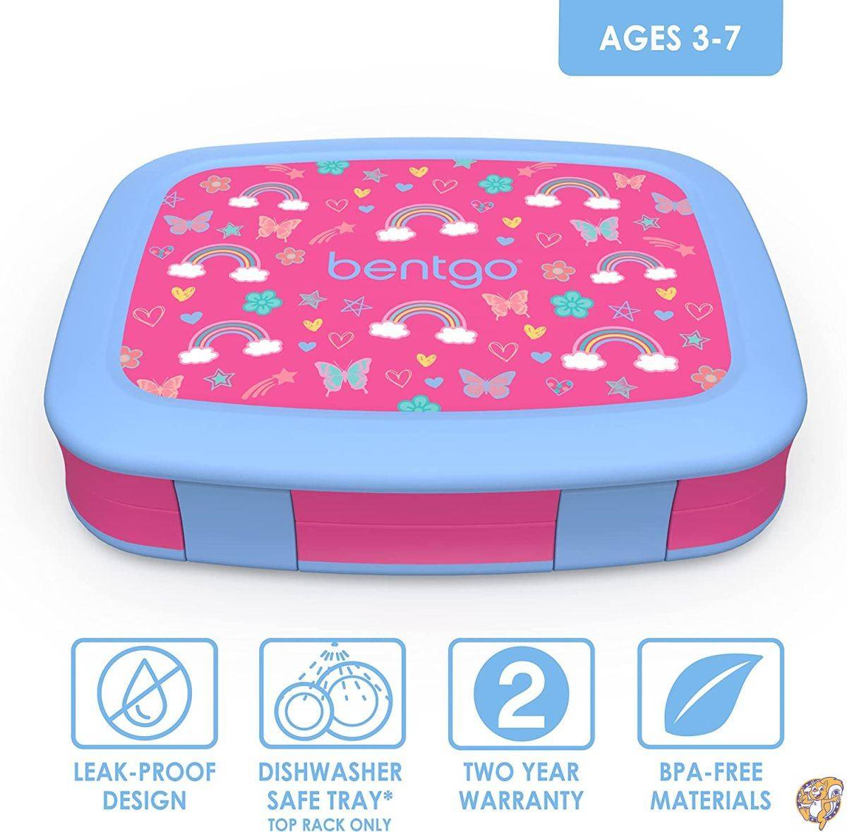 Bentgo(ベントゴー) 子ども用ランチボックス キッズプリント 虹と蝶 漏れ防止 5コンパートメント お弁当スタイル 3歳から7歳までお子様に理想的な食事量サイズ ビスフェノール-Aフリーで食品に安全な素材