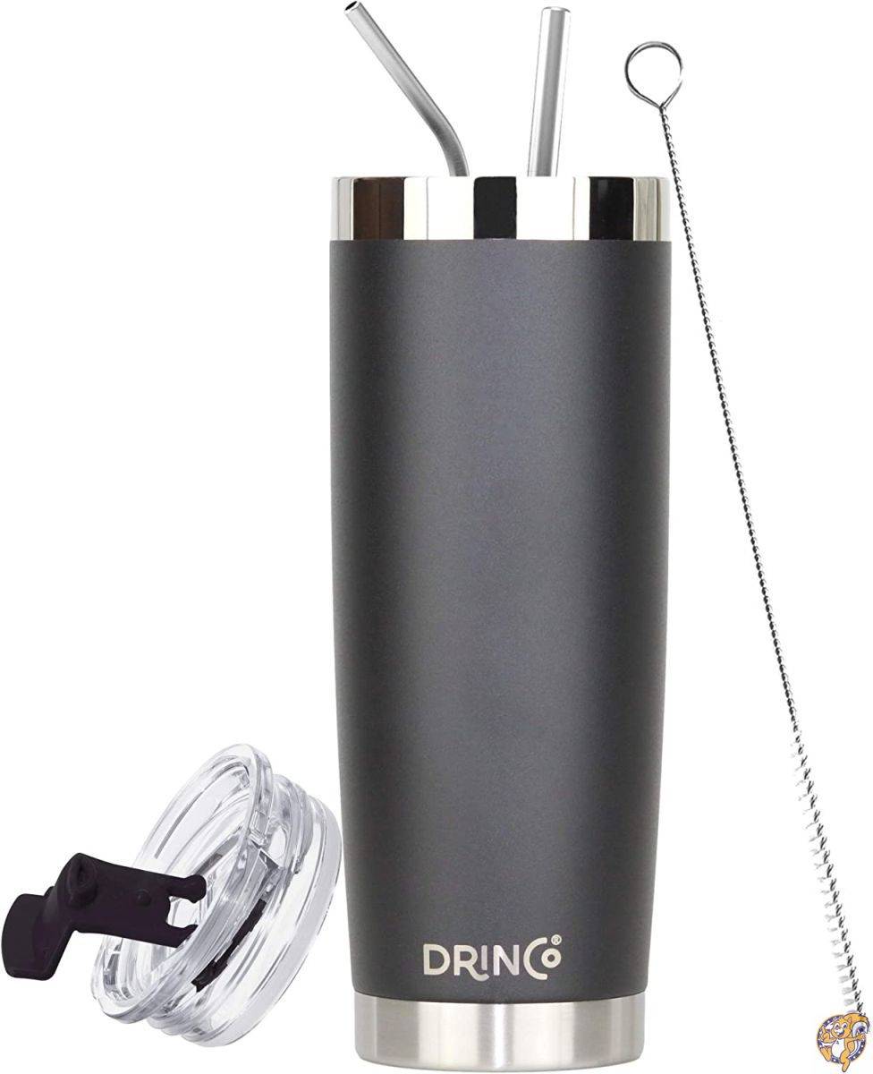 Drinco ステンレススチールタンブラー 二重壁真空断熱マグカップ こぼれ防止蓋付き ホット&amp;コールドドリンク用 Stainless Steel Tumbler - Combo