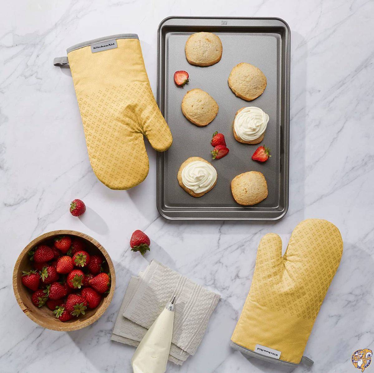 KitchenAid Asteroid オーブンミット 2パックセット バターカップ イエロー 7インチx12.5インチ