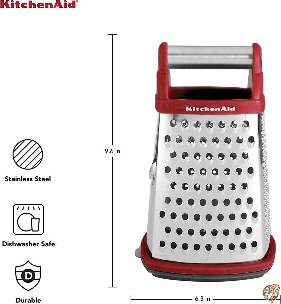 KitchenAid グルメ4面ステンレススチールボックスおろし金 取り外し可能なストレージコンテナ付き スモール レッド
