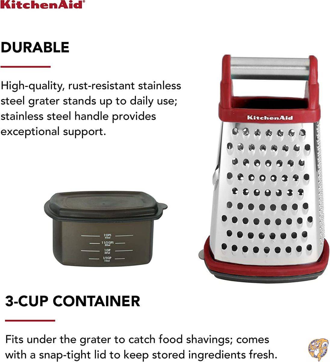 KitchenAid グルメ4面ステンレススチールボックスおろし金 取り外し可能なストレージコンテナ付き スモール レッド