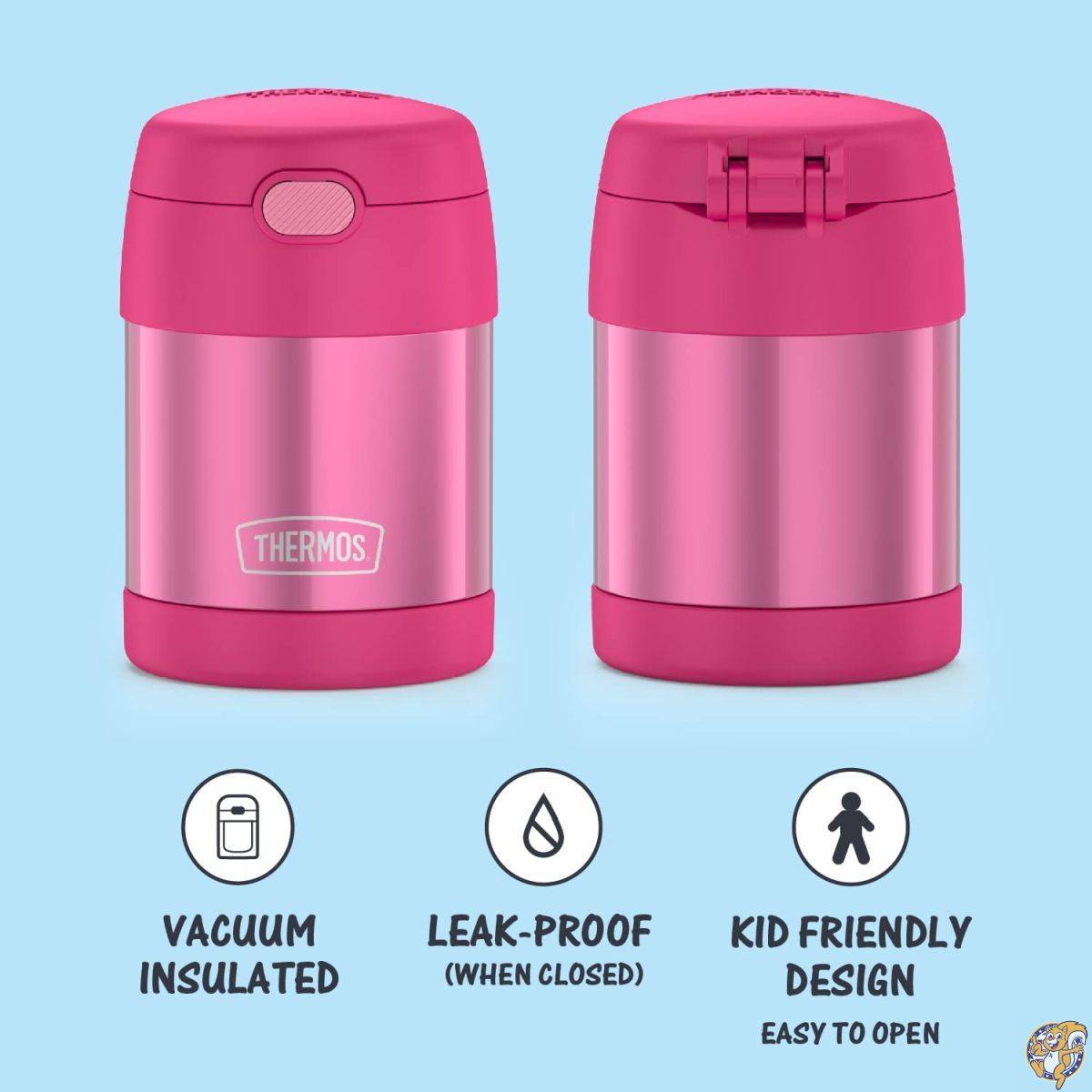 THERMOS FUNTAINER 10オンス ステンレススチール 真空断熱キッズフードジャー 折りたたみ式スプーン付き ピンク