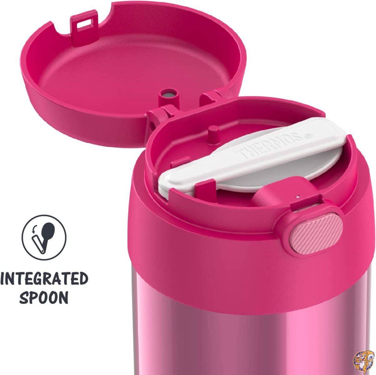 THERMOS FUNTAINER 10オンス ステンレススチール 真空断熱キッズフードジャー 折りたたみ式スプーン付き ピンク