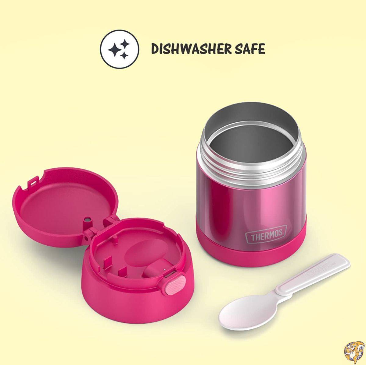 THERMOS FUNTAINER 10オンス ステンレススチール 真空断熱キッズフードジャー 折りたたみ式スプーン付き ピンク