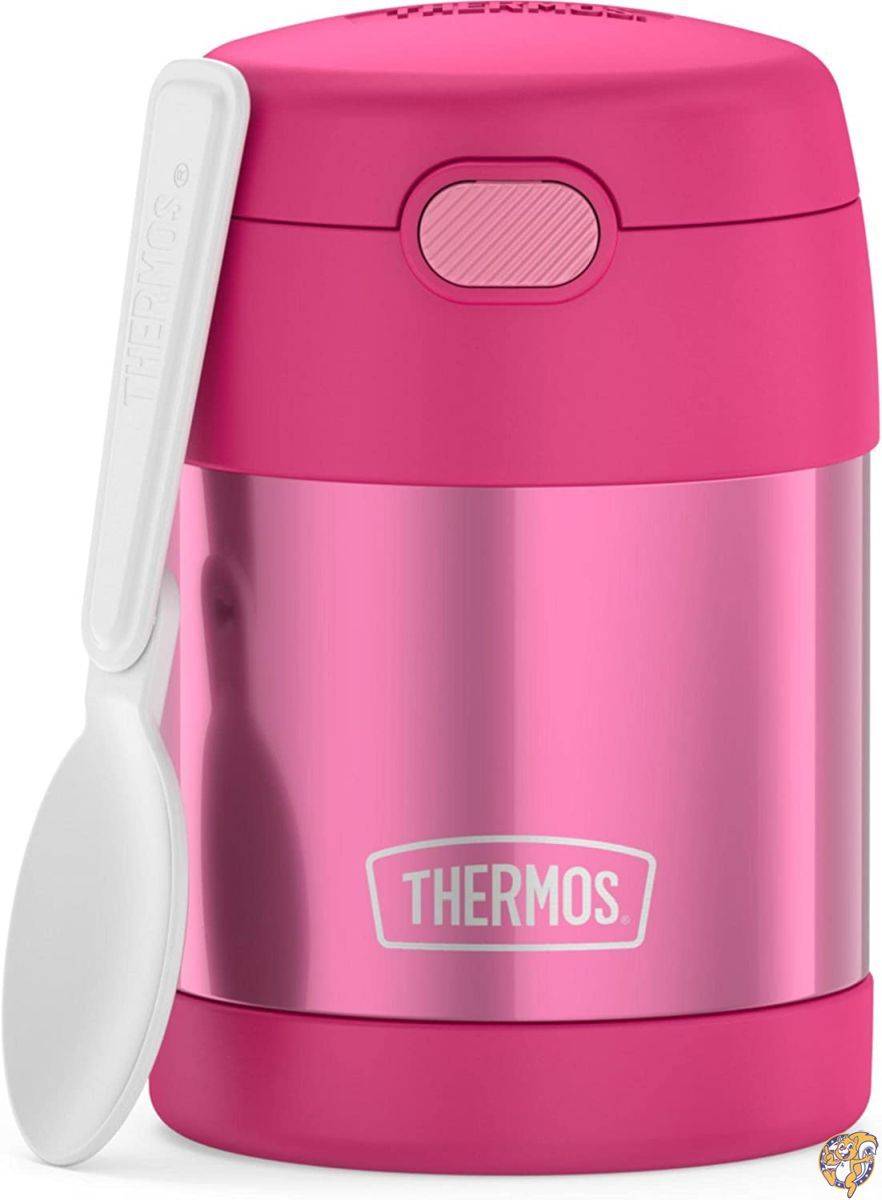 THERMOS FUNTAINER 10オンス ステンレススチール 真空断熱キッズフードジャー 折りたたみ式スプーン付き ピンク