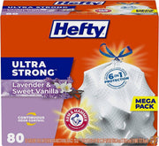 Hefty Ultra Strong Trash Bags (Lavender Sweet Vanilla, Tall Kitchen Drawstring, 13 Gallon, 80 Count) by Hefty