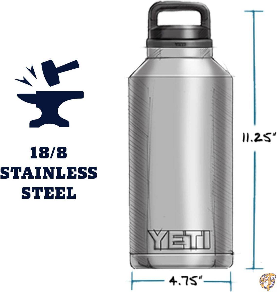 YETI Rambler 64オンスボトル 真空断熱 ステンレススチール チャグキャップ付き ネイビー