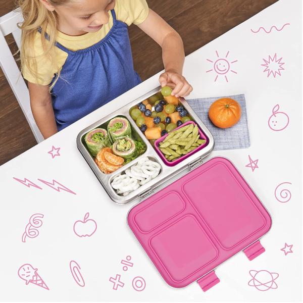 Bentgo(ベントゴー) 子供用 ステンレス 弁当箱 キッズ ランチボックス 3コンパートメント 漏れ防止 フクシア ピンク 学校 お昼ご飯 食洗機対応