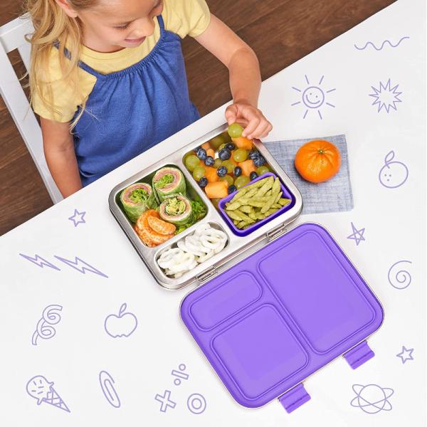 Bentgo(ベントゴー) 子供用 ステンレス 弁当箱 キッズ ランチボックス 3コンパートメント 漏れ防止 パープル 紫 学校 お昼ご飯 食洗機対応