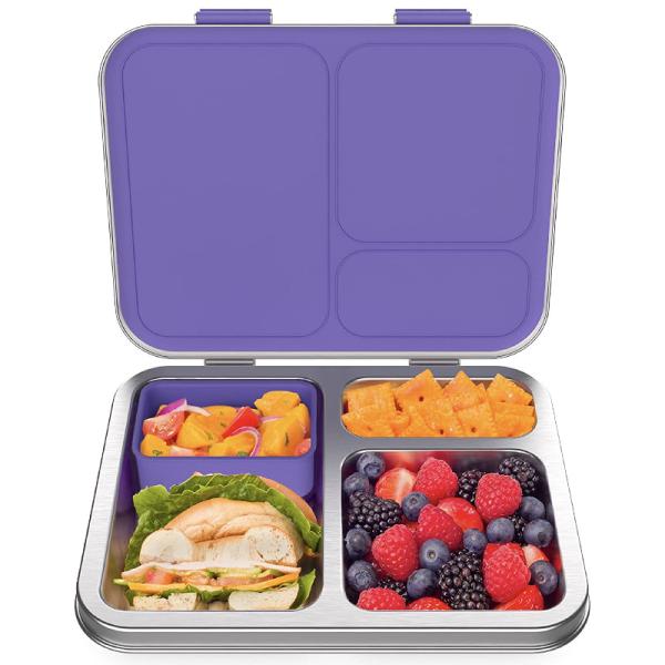 Bentgo(ベントゴー) 子供用 ステンレス 弁当箱 キッズ ランチボックス 3コンパートメント 漏れ防止 パープル 紫 学校 お昼ご飯 食洗機対応