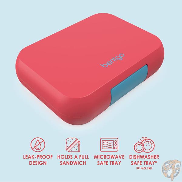 Bentgo Pop ベントゴー ポップ 子供 弁当箱 ランチボックス 3-4コンパートメント 漏れ防止 フレームレッド/ターコイズ レンジ 食洗機対応