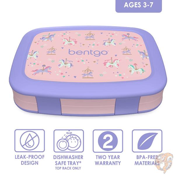 Bentgo ベントゴー キッズプリント 子供用 弁当箱 ランチボックス 5コンパートメント カルーセルユニコーン 食洗機対応 BPAフリー 女の子