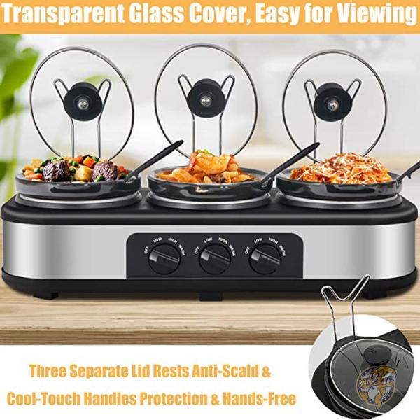ビュッフェサーバー 蓋付き 丸形 ウォーマー 料理保温 Triple Slow Cooker ノンスティック HEYNEMO アメリカ輸入品
