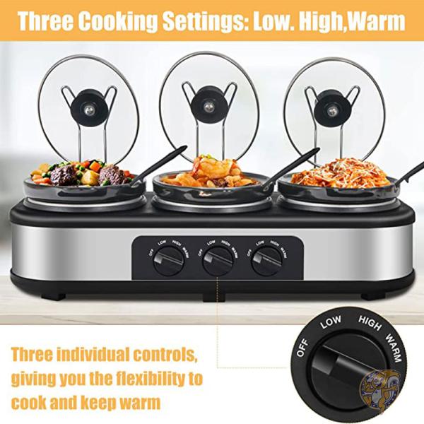 ビュッフェサーバー 蓋付き 丸形 ウォーマー 料理保温 Triple Slow Cooker ノンスティック HEYNEMO アメリカ輸入品