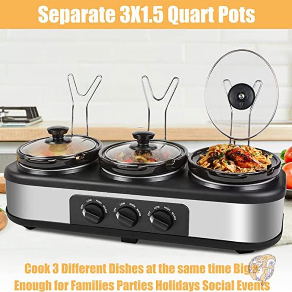 ビュッフェサーバー 蓋付き 丸形 ウォーマー 料理保温 Triple Slow Cooker ノンスティック HEYNEMO アメリカ輸入品