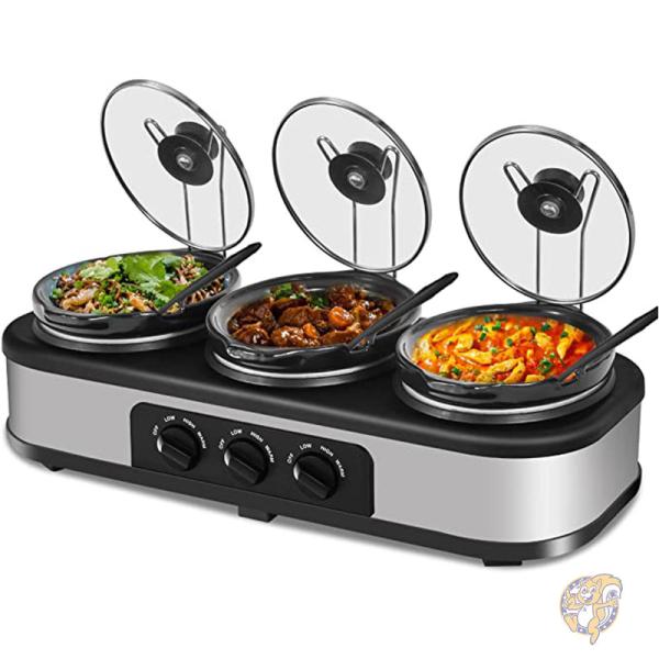 ビュッフェサーバー 蓋付き 丸形 ウォーマー 料理保温 Triple Slow Cooker ノンスティック HEYNEMO アメリカ輸入品