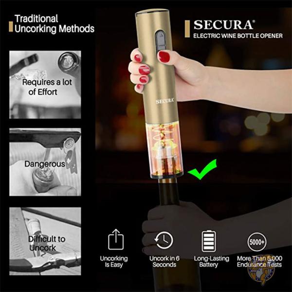 Secura セキュラ キッチン用品 電動ワインオープナー シャンパンゴールド KP1-36N2