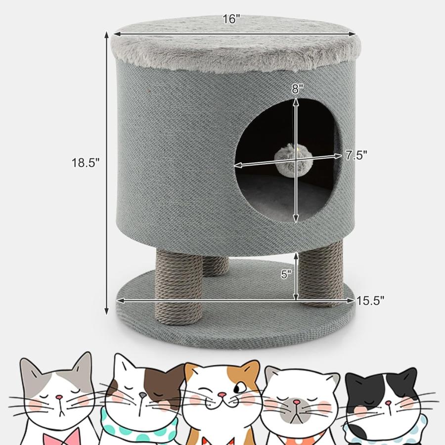 オットマン キャットハウス 猫ハウス 室内猫用 ペットハウス グレー ぬいぐるみボール付き 猫ソファ お洒落 海外家具 PETSITE
