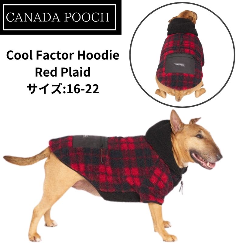 デコピン着用!Canada Pooch カナダプーチ Cool Factor Hoodie カラー: Red Plaid クール ファクター パーカー 犬服 【サイズ:16-22】