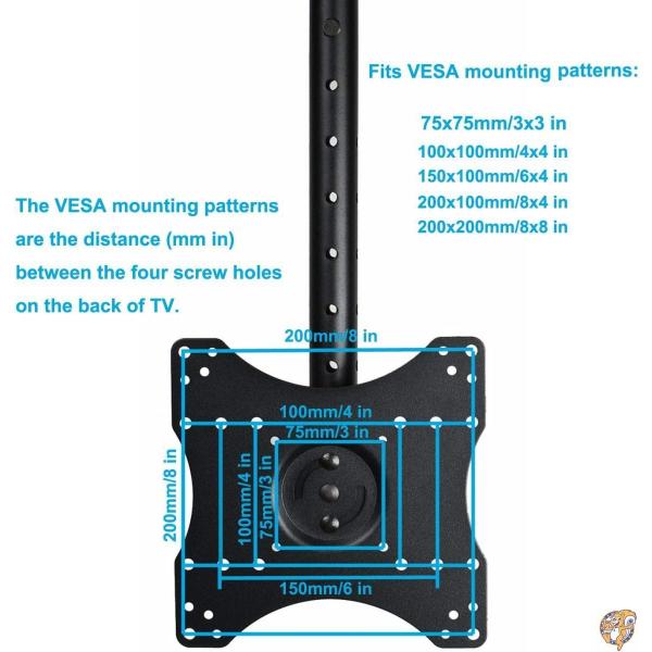 (ビデオセキュ) VideoSecu 平天井/ドーム型天井用LCDテレビモニターシーリングマウント VESA規格200/200x100 送料無料