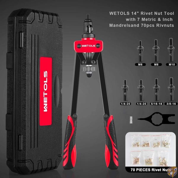 WETOLS 14インチ リベットナットツール ハンドリベットナットツール 7メートル&インチマンドレル M6 M8 M10 1/4-20 送料無料