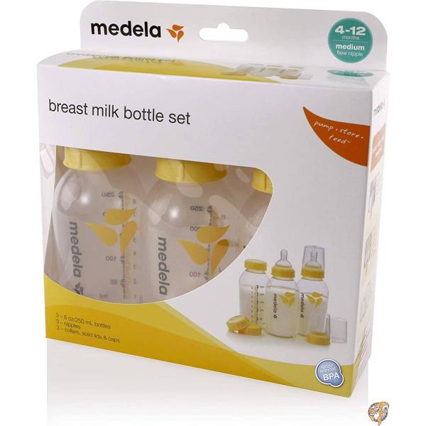 MEDELAメデラ 母乳ボトル 250ml (乳首・乳首キャップ付き) 3本セット [並行輸入品]