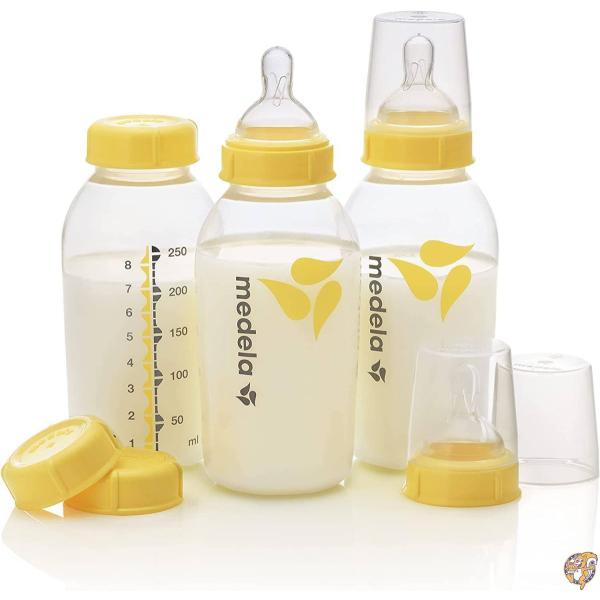 MEDELAメデラ 母乳ボトル 250ml (乳首・乳首キャップ付き) 3本セット [並行輸入品]